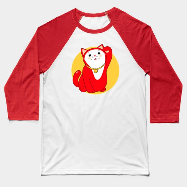 Manekineko Lucky Cat - Love Baseball T-Shirt by goldengallery